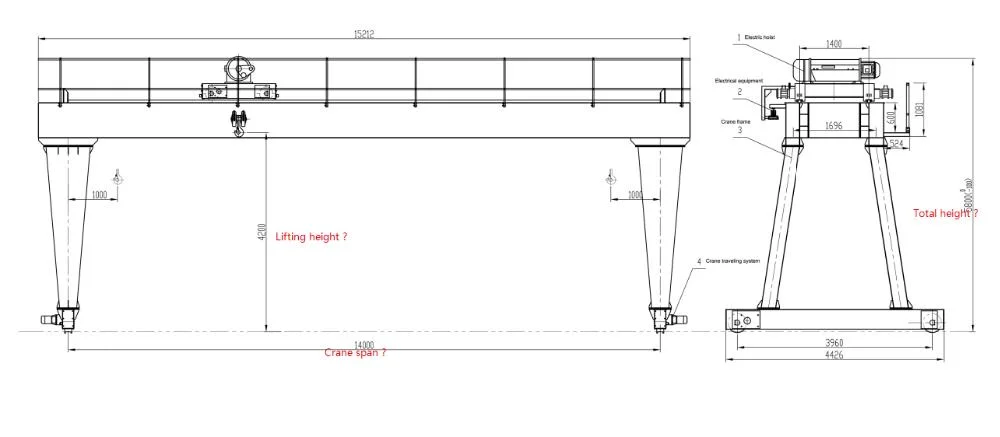 Customerised China Made Mingdao Crane Brand Light Duty Lift 3t 5t 10ton 15ton Gantry Crane Price